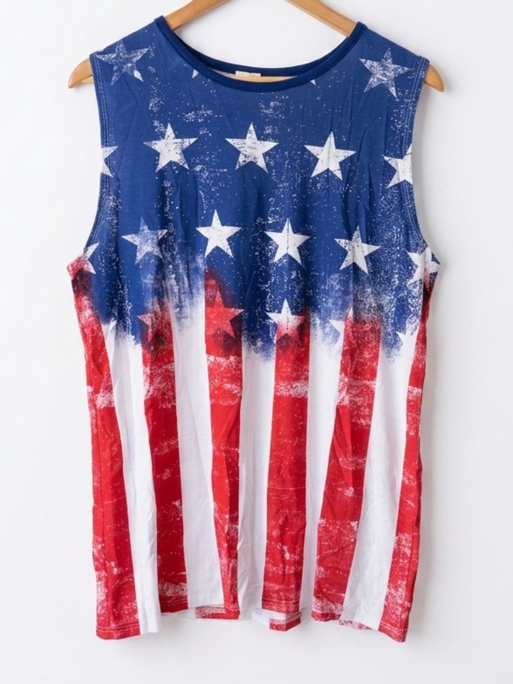 American Flag Stars & Stripes Distressed Muscle Tank Top Made in USA - Picture 2 of 7
